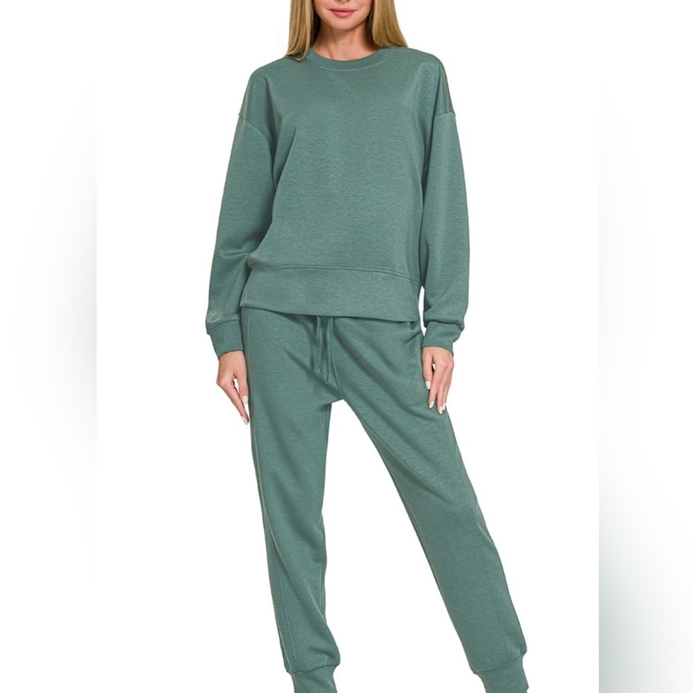 Zenana Scuba Crewneck Pullover & Joggers 2 Pieces Set - Picture 2 of 4